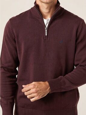 NAUTICA Men’s Burgundy 1/4 Zip Sweater Mock Neck Size Small | Pullover